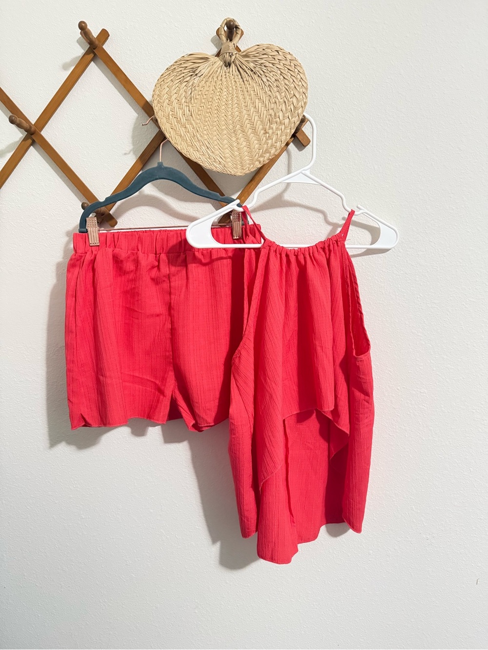 SHEIN Red Textured Sleeveless Top and Shorts Set